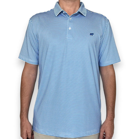 Men's Royal Blue Striped Performance Polo